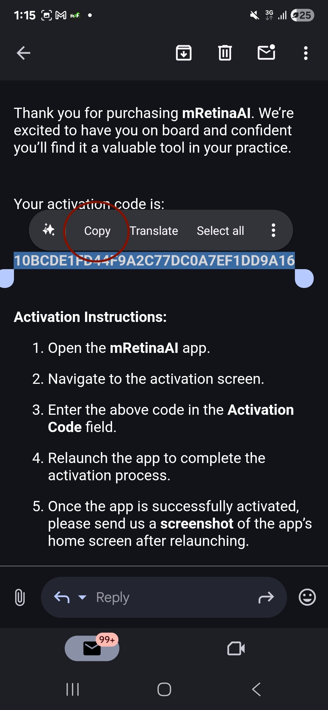 Step 12 — Copy activation code