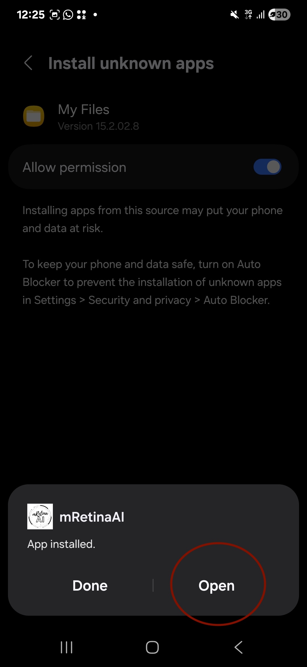 Step 5 — App installed, tap Open