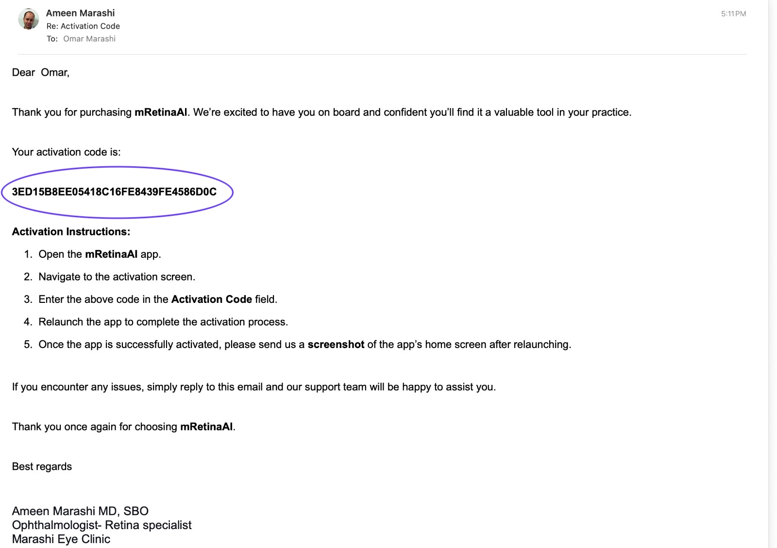 Step 7 — Activation code email