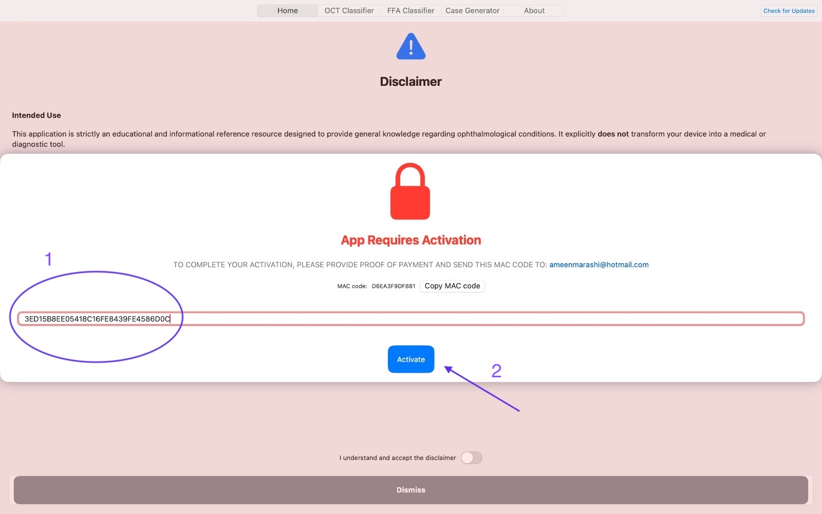 Step 8 — Paste activation code and Activate